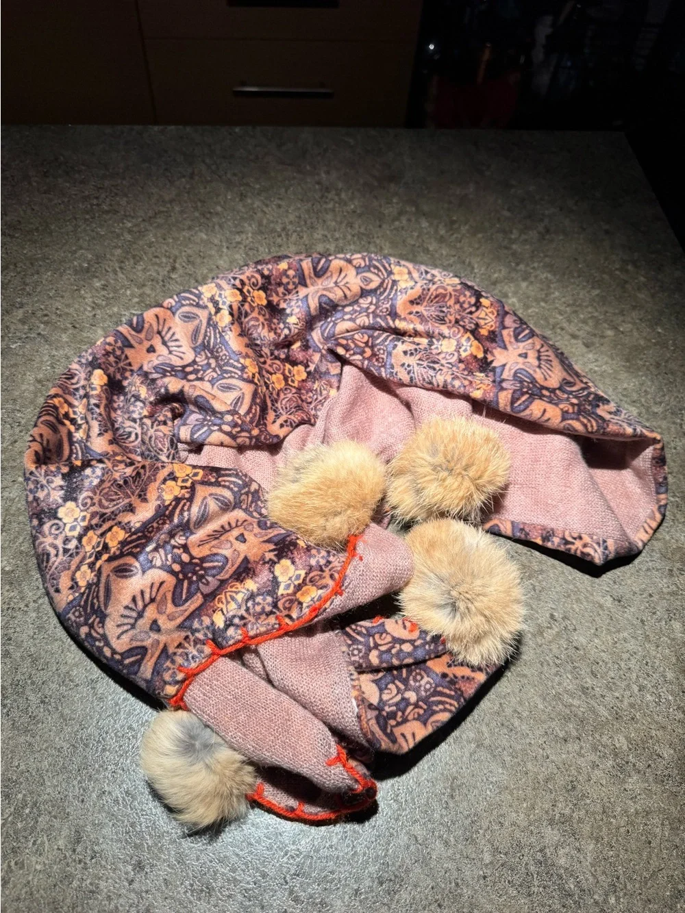 Handmade Velvet Cashmere Rabbit Fur Tassel Scarf